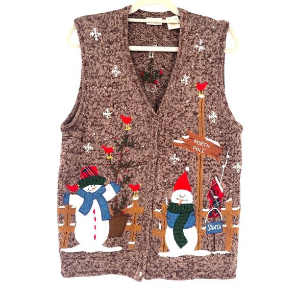 Bobbie Brooks Christmas Snowman Vest Sz 14/16W Cardinal Ugly Holiday Kitsch - Picture 1 of 10